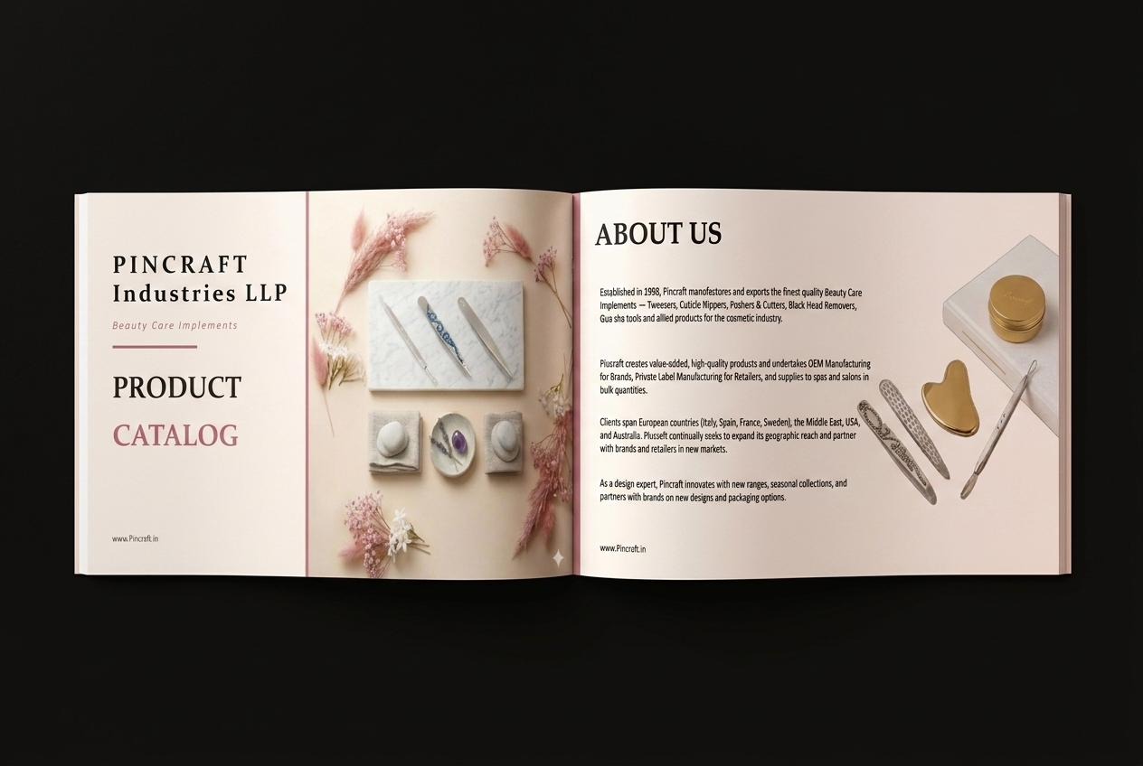Pincraft product catalog open to the cover and first page